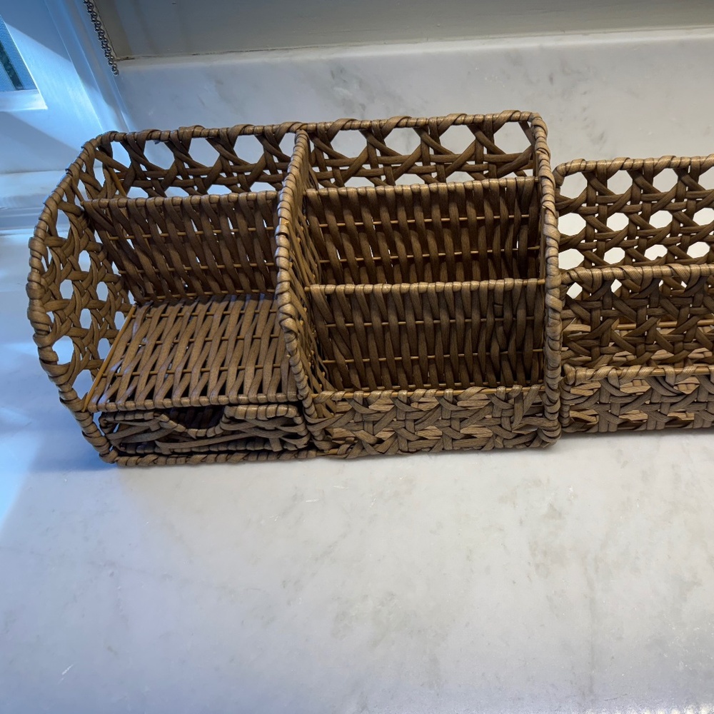 DESK SET 2 PC LIGHT BROWN WICKER, SYNTHETIC